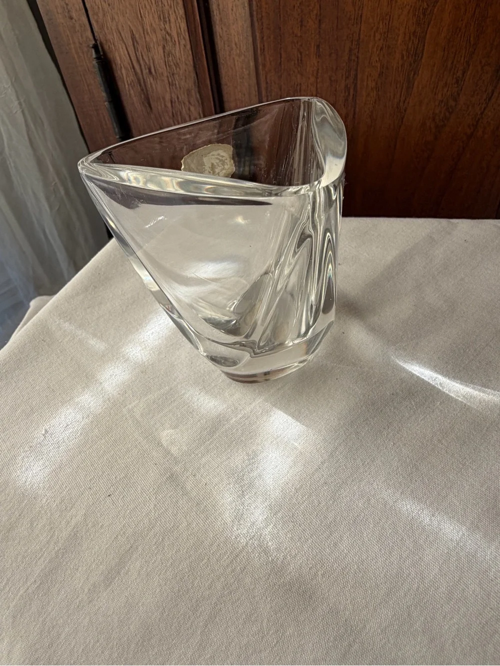 Val St Lambert Belgium Crystal Small Bud Vase Clear Geometric Art Glass Vase